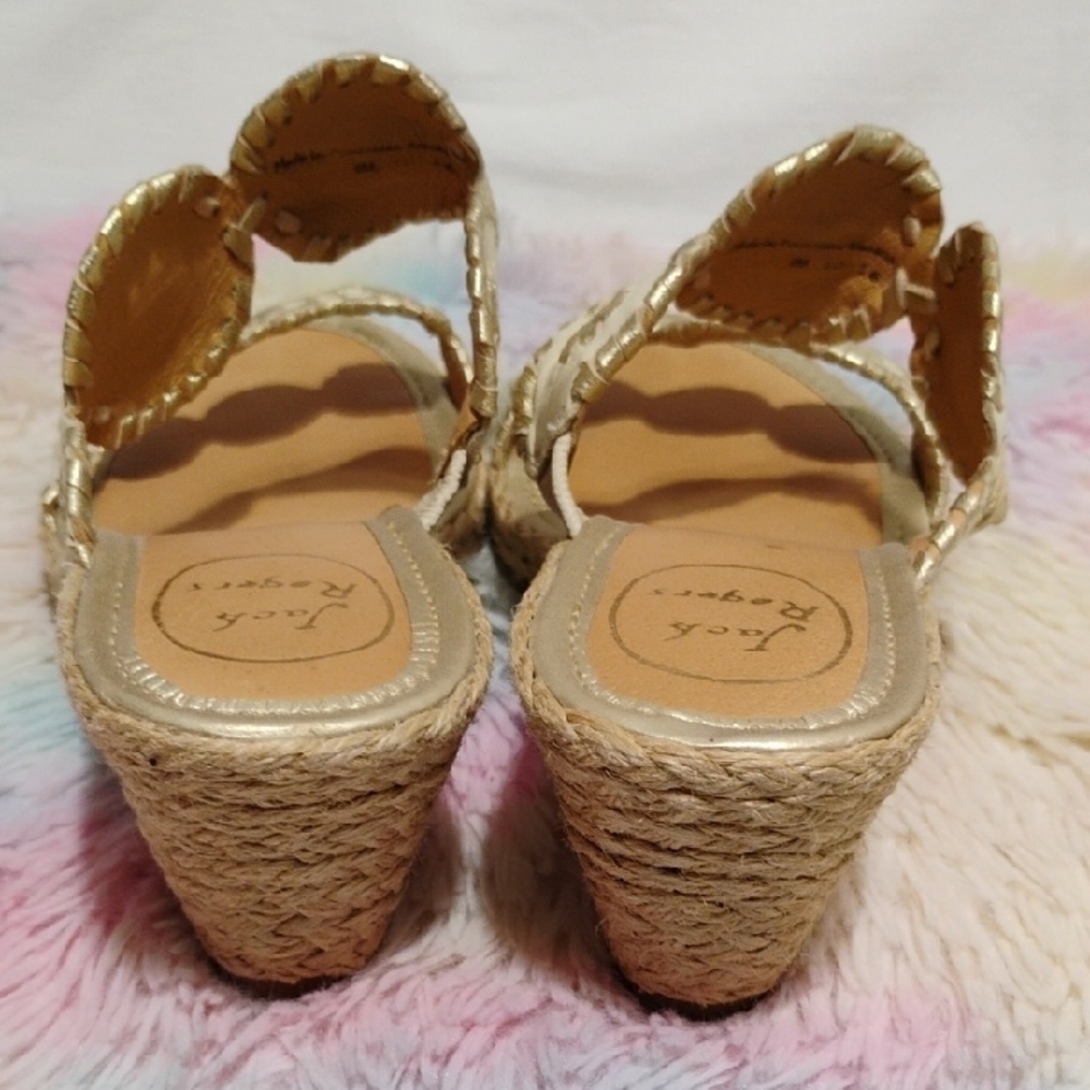 Jack Rogers Luccia Wedge Sandals W Gold Floral Accents Sz.9 Barely Worn #52 - Picture 7 of 12